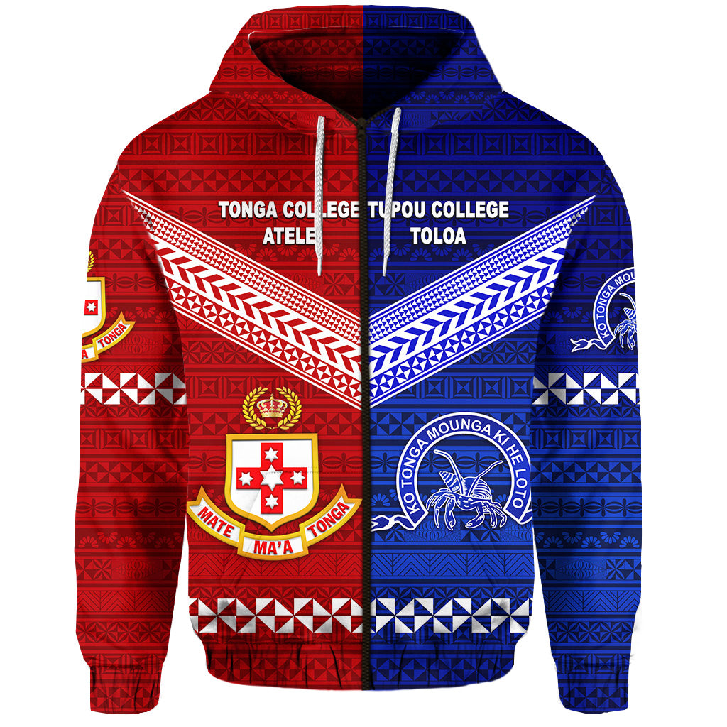 Custom Kolisi Tonga College Atele and Tupou College Toloa Zip Hoodie Together Original LT8 - Polynesian Pride