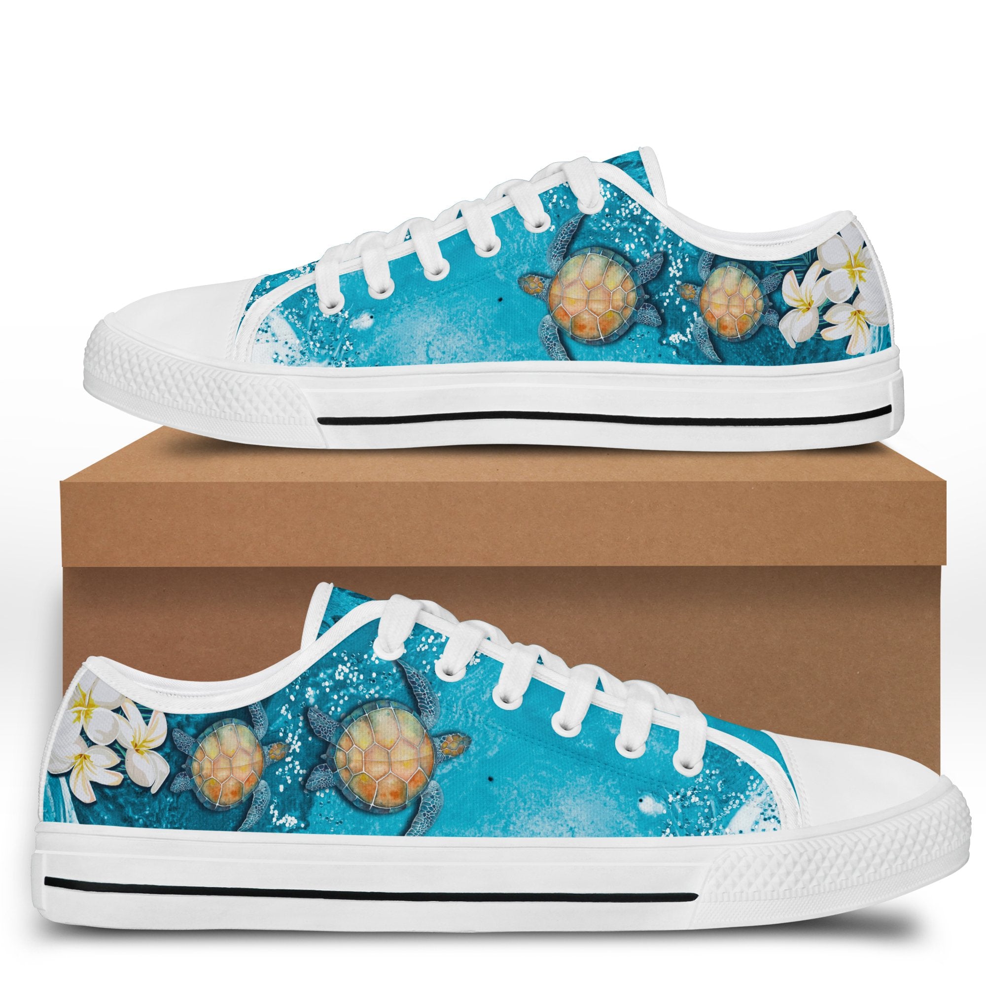 Hawaii Turtle Aumakua Plumeria Low Top Shoes - Hipi Style - AH - Polynesian Pride