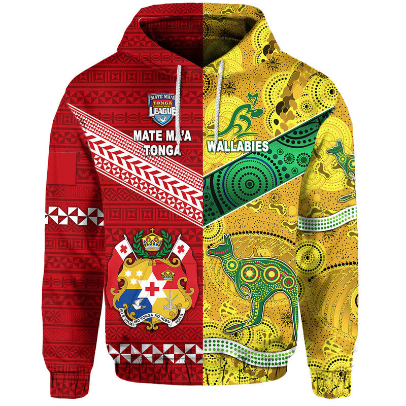 Tonga Australia Rugby Hoodie Mate Maa Ngatu and Aboriginal Wallabies Together LT8 Pullover Hoodie - Polynesian Pride