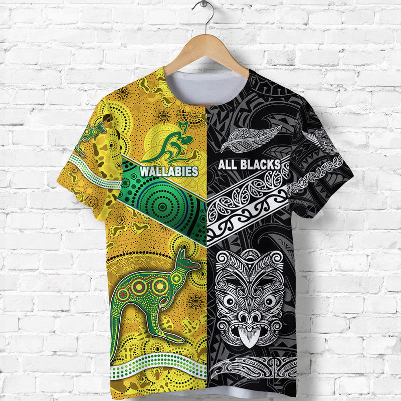 Custom New Zealand Maori All Black and Australia Wallabies Aboriginal T Shirt Rugby Together LT8 - Polynesian Pride