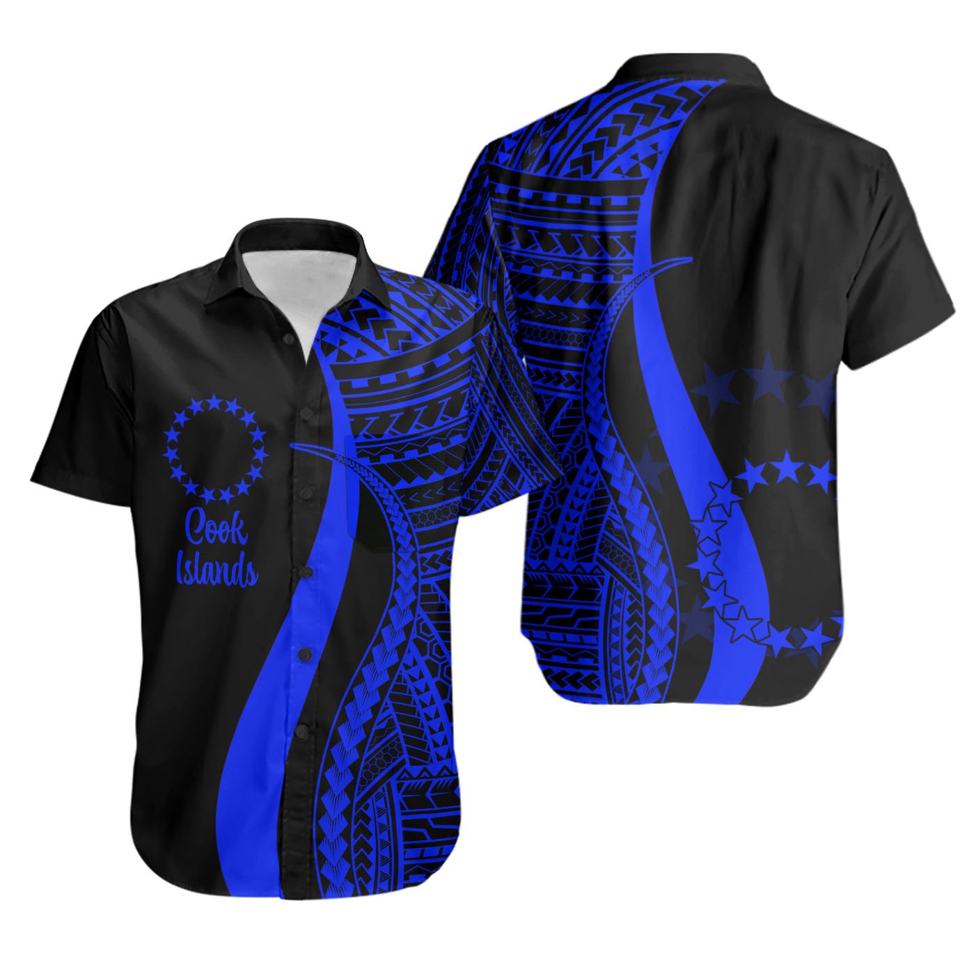 Cook Islands Short Sleeve Shirts - Blue Polynesian Tentacle Tribal Pattern Unisex Blue - Polynesian Pride