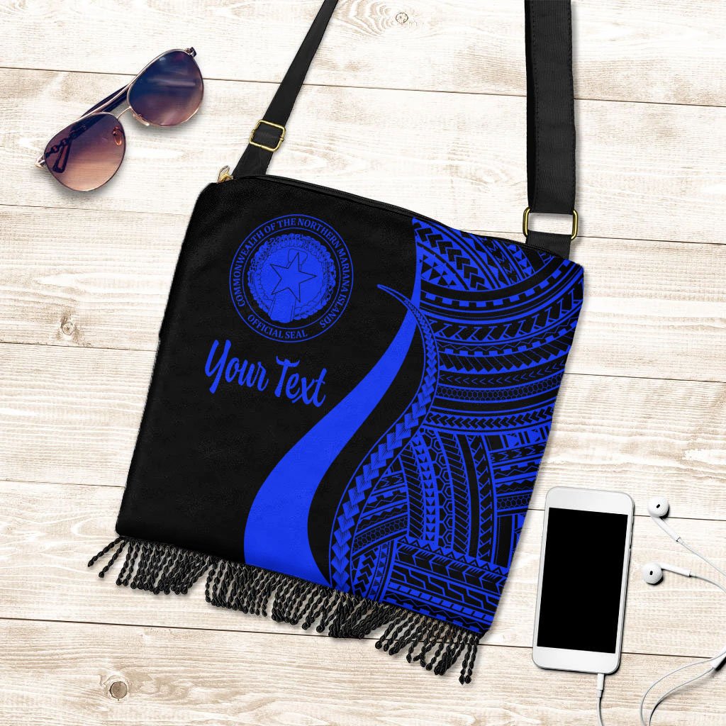 Northern Mariana Islands Custom Personalised Boho Handbag - Blue Polynesian Tentacle Tribal Pattern Boho Handbag One Size Blue - Polynesian Pride