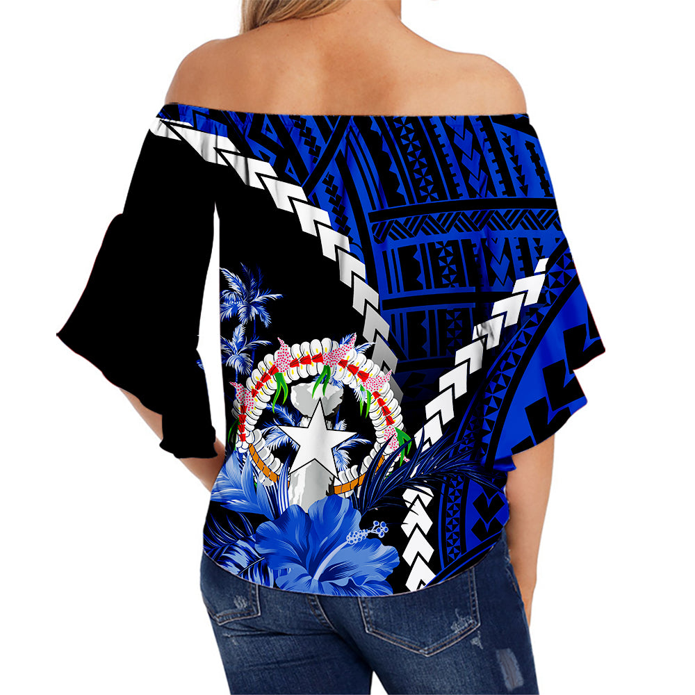 Northern Mariana Islands Off Shoulder Waist Wrap Top Polynesian Style Blue Color LT6 - Polynesian Pride