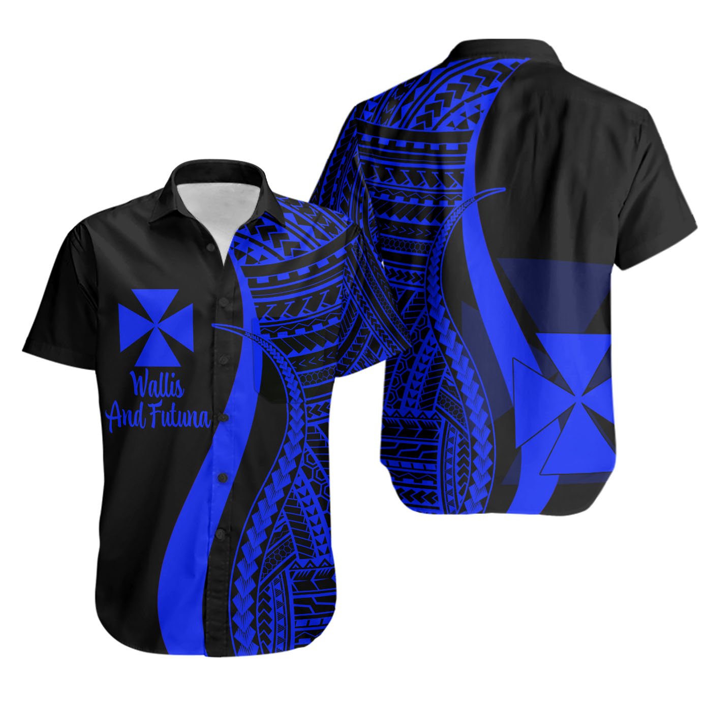 Wallis And Futuna Short Sleeve Shirts - Blue Polynesian Tentacle Tribal Pattern Unisex Blue - Polynesian Pride