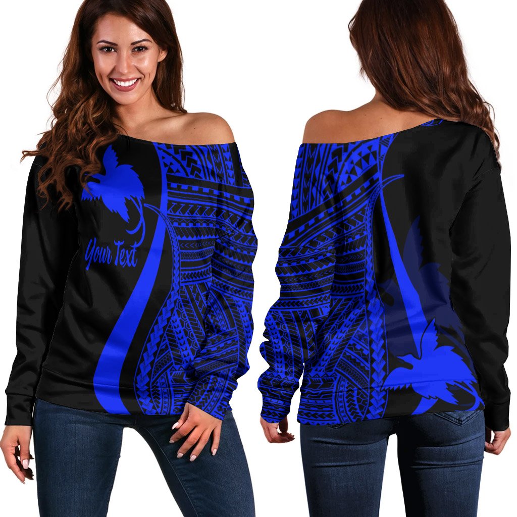 Papua New Guinea Custom Personalised Women's Off Shoulder Sweater - Blue Polynesian Tentacle Tribal Pattern Blue - Polynesian Pride