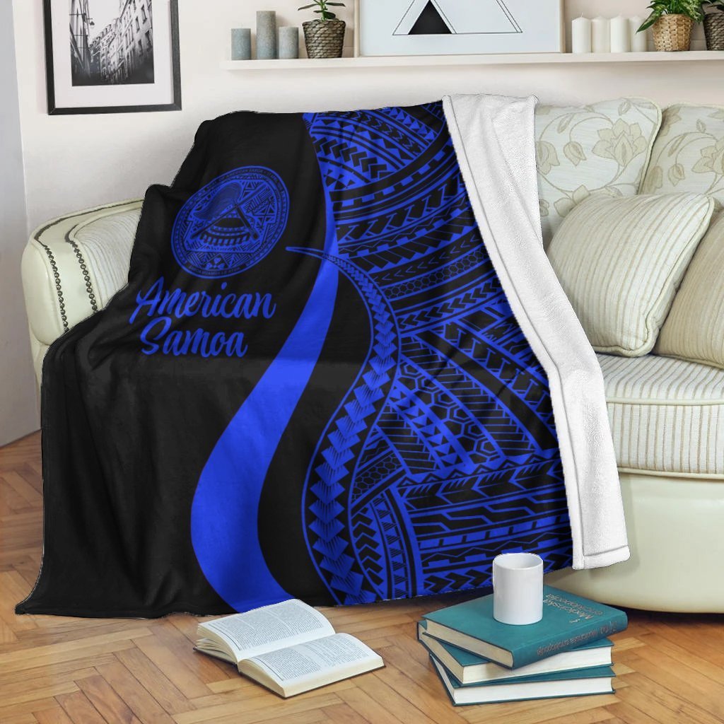 American Samoa Premium Blanket - Blue Polynesian Tentacle Tribal Pattern - Polynesian Pride