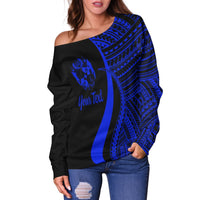 Tonga Custom Personalised Women's Off Shoulder Sweater - Blue Polynesian Tentacle Tribal Pattern - Polynesian Pride