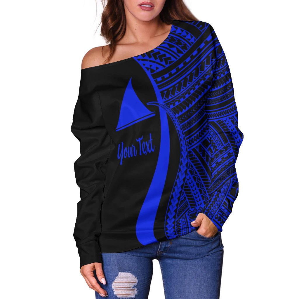 Tokelau Custom Personalised Women's Off Shoulder Sweater - Blue Polynesian Tentacle Tribal Pattern - Polynesian Pride