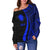 Nauru Women's Off Shoulder Sweater - Blue Polynesian Tentacle Tribal Pattern - Polynesian Pride