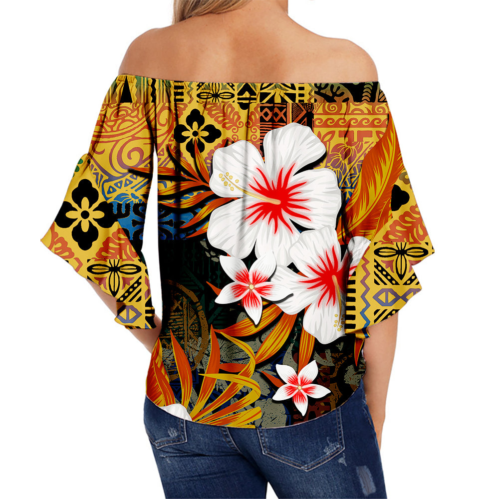 Hawaii Fish Hook Off Shoulder Waist Wrap Top Hawaiian Style LT6 - Polynesian Pride