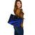 Palau Large Leather Tote Bag - Blue Polynesian Tentacle Tribal Pattern Crest - Polynesian Pride