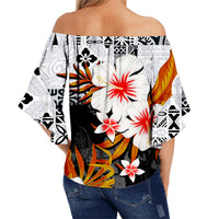 Hawaii Fish Hook Off Shoulder Waist Wrap Top Black Style LT6 - Polynesian Pride