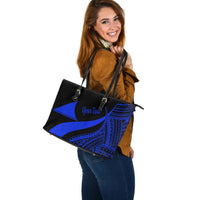 Tokelau Custom Personalised Large Leather Tote Bag - Blue Polynesian Tentacle Tribal Pattern - Polynesian Pride