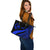 Tonga Large Leather Tote Bag - Blue Polynesian Tentacle Tribal Pattern - Polynesian Pride