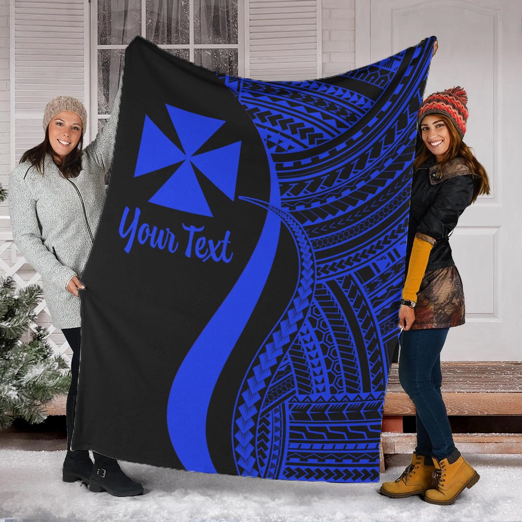 Wallis And Futuna Custom Personalised Premium Blanket - Blue Polynesian Tentacle Tribal Pattern White - Polynesian Pride