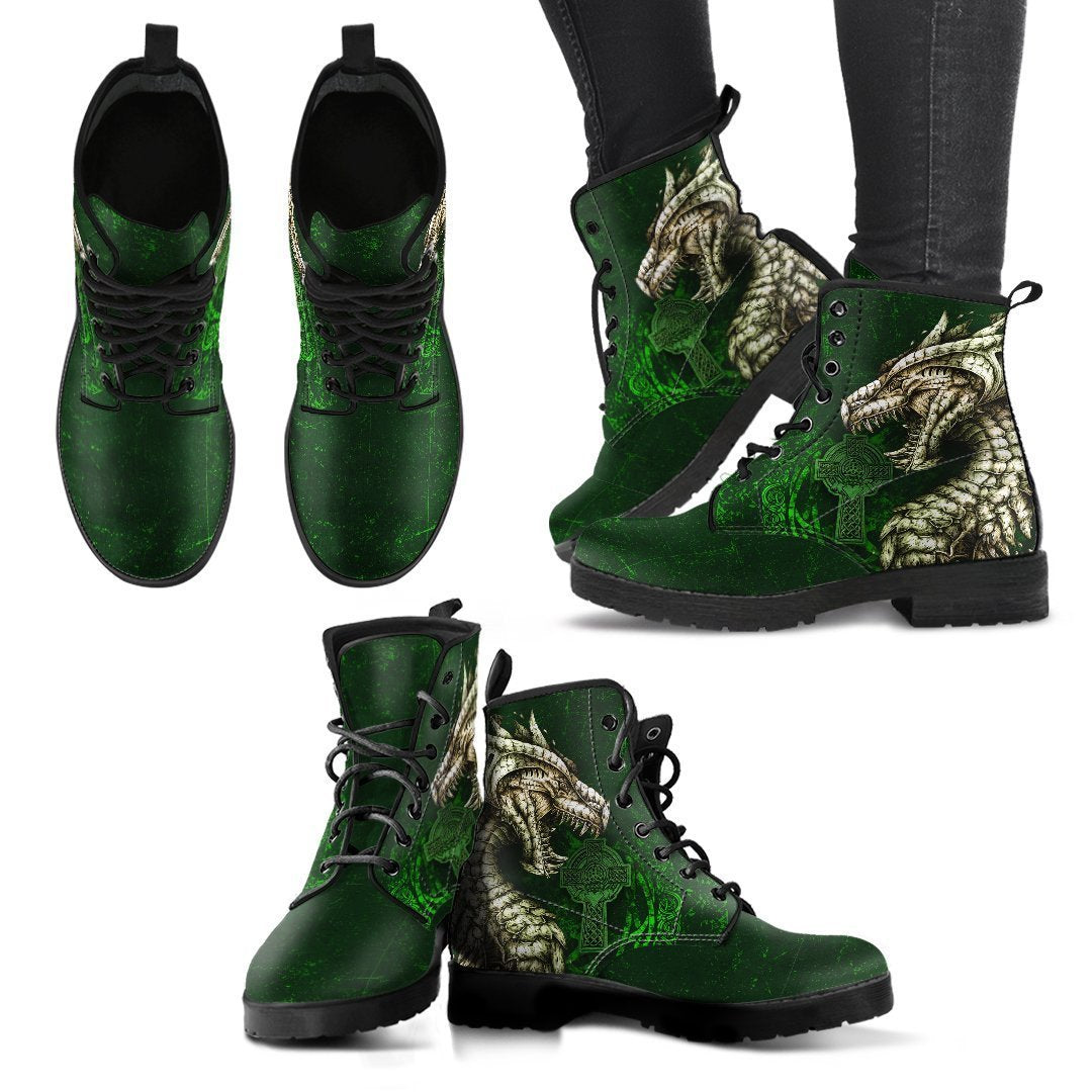 Ireland Celtic Leather Boots - Dragon & Claddagh Cross - Polynesian Pride