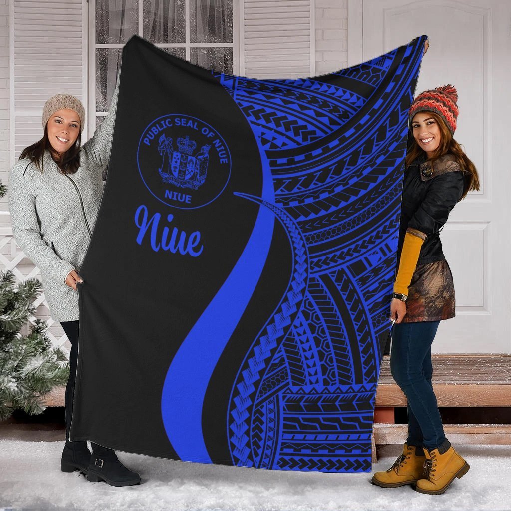 Niue Premium Blanket - Blue Polynesian Tentacle Tribal Pattern White - Polynesian Pride