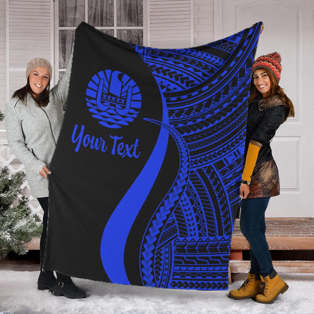 Tahiti Custom Personalised Premium Blanket - Blue Polynesian Tentacle Tribal Pattern White - Polynesian Pride