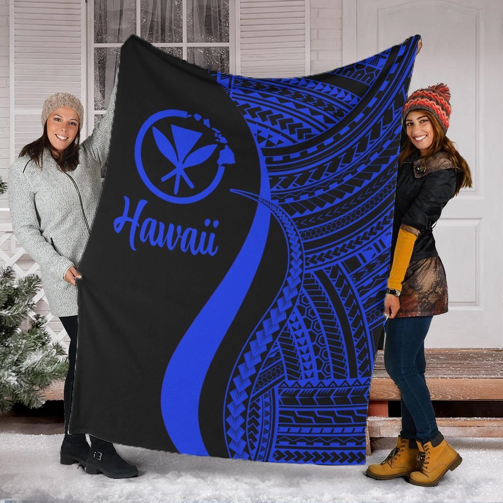 Hawaii Premium Blanket - Blue Polynesian Tentacle Tribal Pattern White - Polynesian Pride