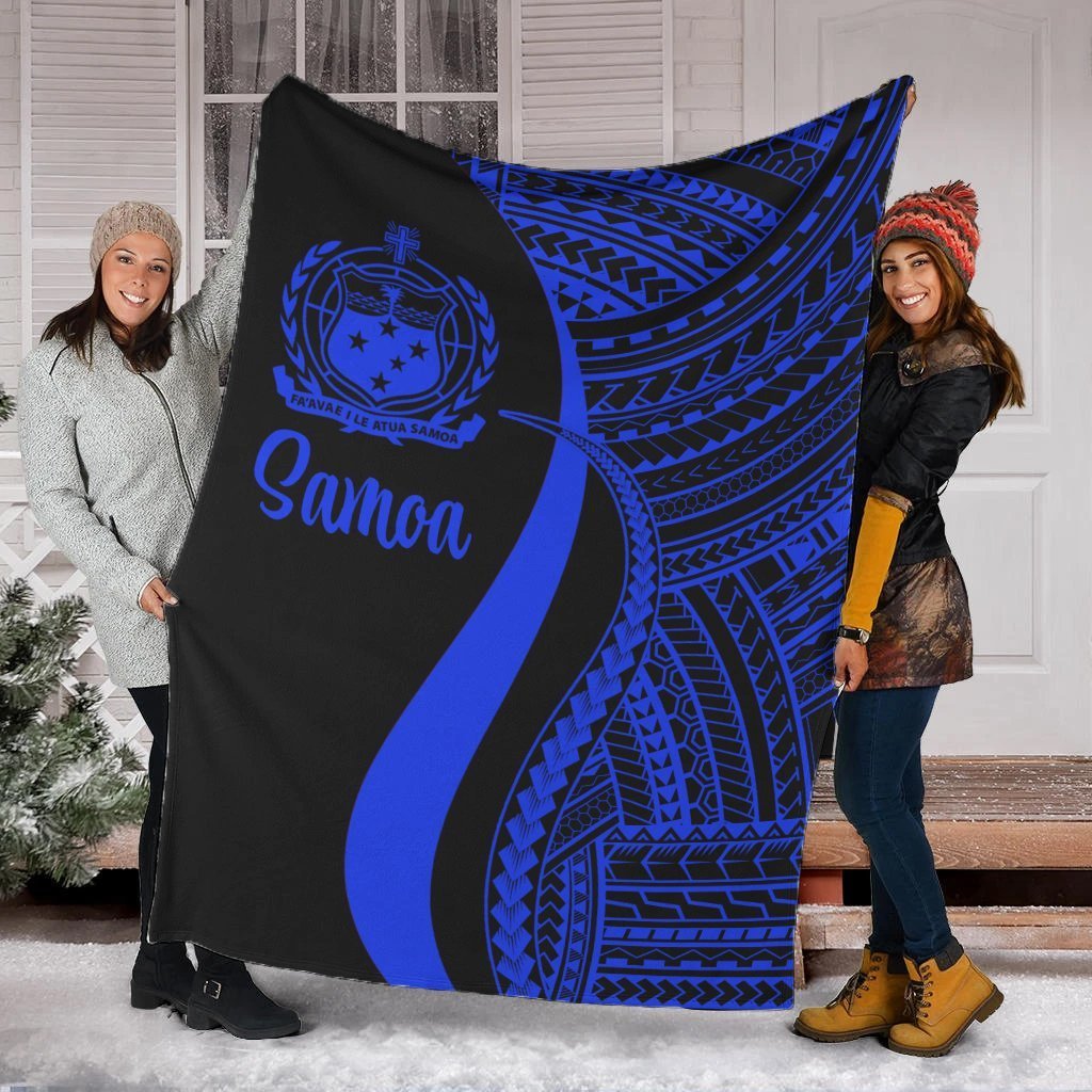 Samoa Premium Blanket - Blue Polynesian Tentacle Tribal Pattern White - Polynesian Pride