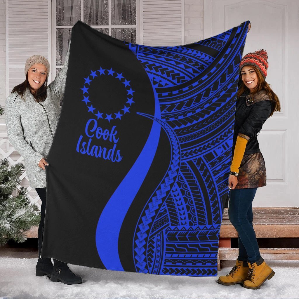 Cook Islands Premium Blanket - Blue Polynesian Tentacle Tribal Pattern White - Polynesian Pride