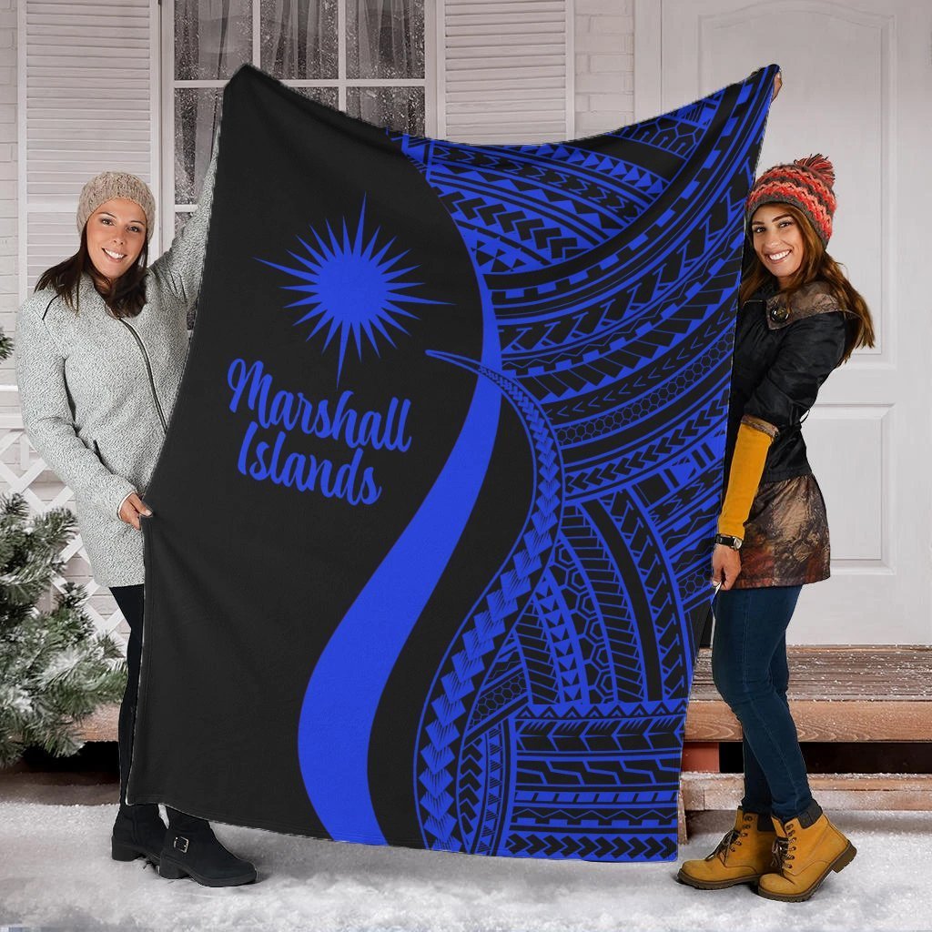 Marshall Islands Premium Blanket - Blue Polynesian Tentacle Tribal Pattern White - Polynesian Pride