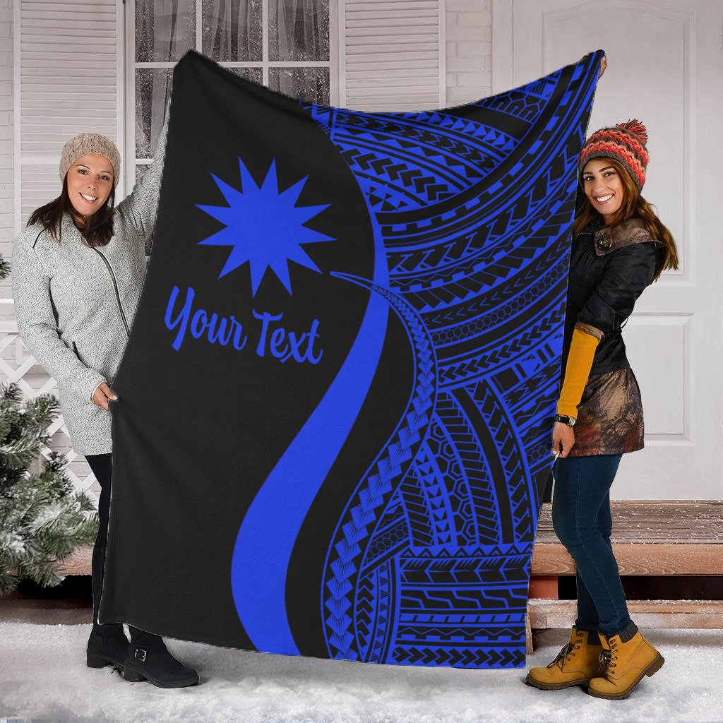 Nauru Custom Personalised Premium Blanket - Blue Polynesian Tentacle Tribal Pattern White - Polynesian Pride