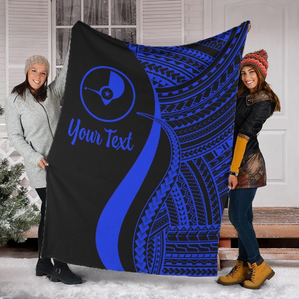 Yap Custom Personalised Premium Blanket - Blue Polynesian Tentacle Tribal Pattern White - Polynesian Pride