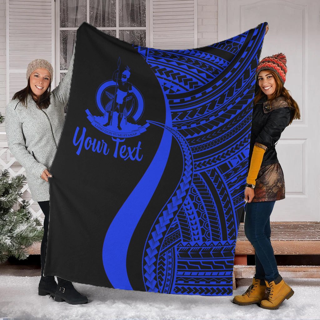 Vanuatu Custom Personalised Premium Blanket - Blue Polynesian Tentacle Tribal Pattern White - Polynesian Pride