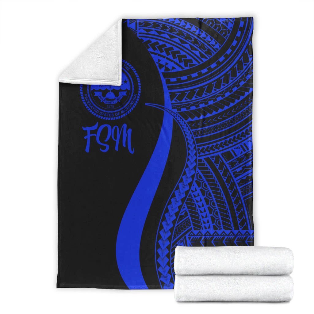 Federated States of Micronesia Premium Blanket - Blue Polynesian Tentacle Tribal Pattern - Polynesian Pride