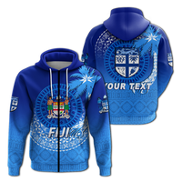 Custom Fiji Tapa Tribal Coconut Tree Hoodie LT12 Zip Hoodie Blue - Polynesian Pride