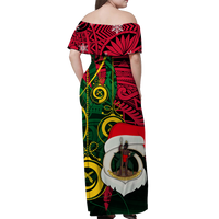 Vanuatu Christmas - Joyeux Nol Santas God Yumi Off Shoulder Long Dress - LT2 - Polynesian Pride
