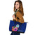 Guam Polynesian Large Leather Tote Bag - Floral With Seal Blue - Polynesian Pride