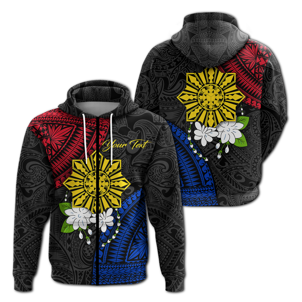 Custom Philippines Sampaguita Filipino Sun Hoodie LT12 Zip Hoodie Black - Polynesian Pride