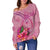 Guam Polynesian Custom Personalised Women's Off Shoulder Sweater - Floral With Seal Pink - Polynesian Pride
