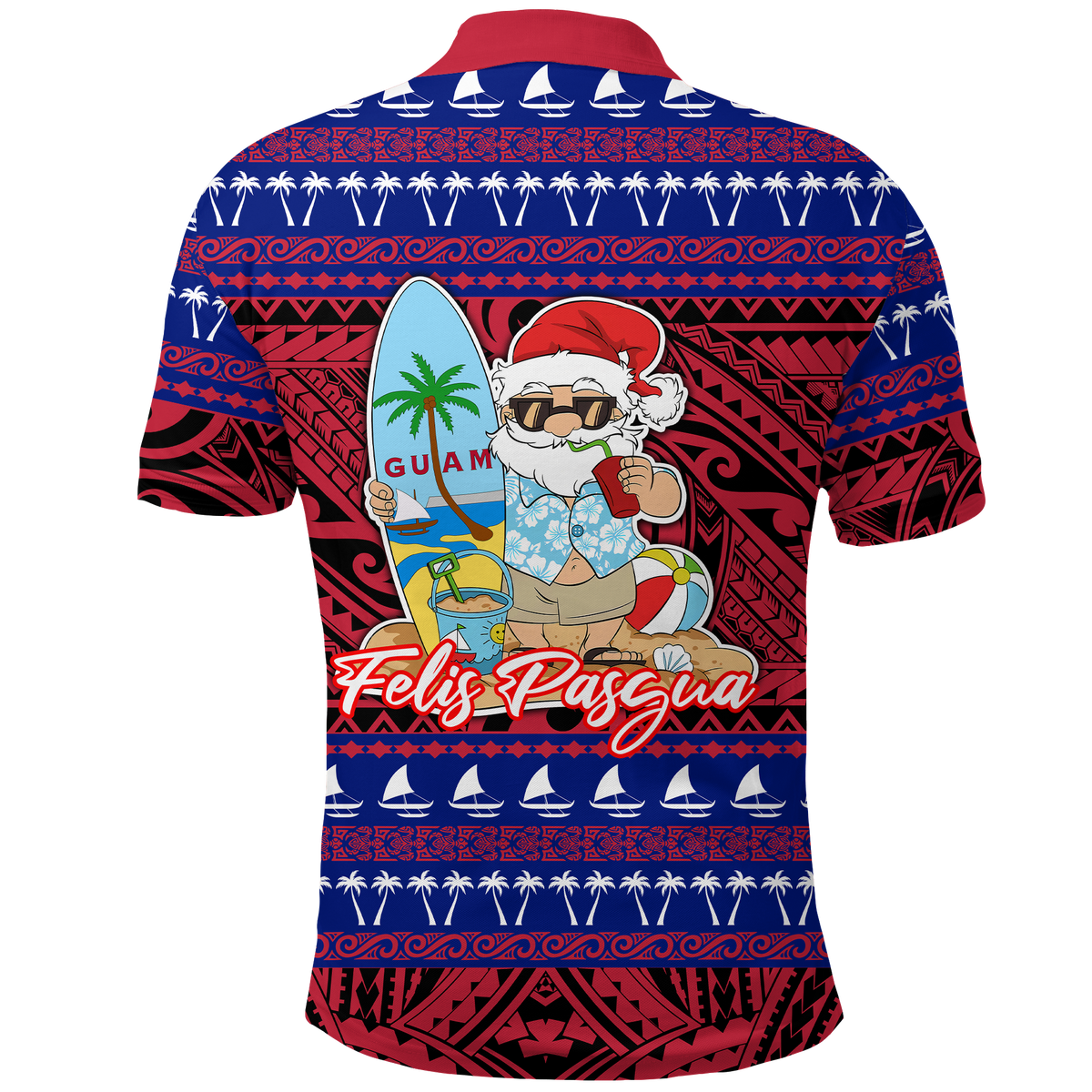 Guam Christmas Felis Pasgua Santas Guam Surf Board Polo Shirt LT2 - Polynesian Pride