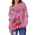 Marshall Islands Polynesian Custom Personalised Women's Off Shoulder Sweater - Floral With Seal Pink - Polynesian Pride