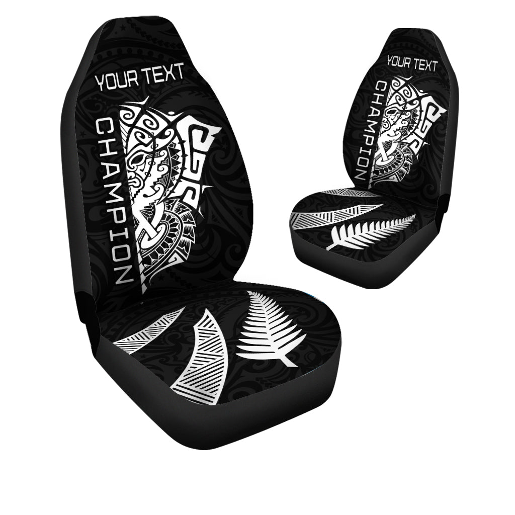 (Custom Personalised) New Zealand Rugby Car Seat Covers Haka All Black mix Ta Moko LT13 One Size Black - Polynesian Pride