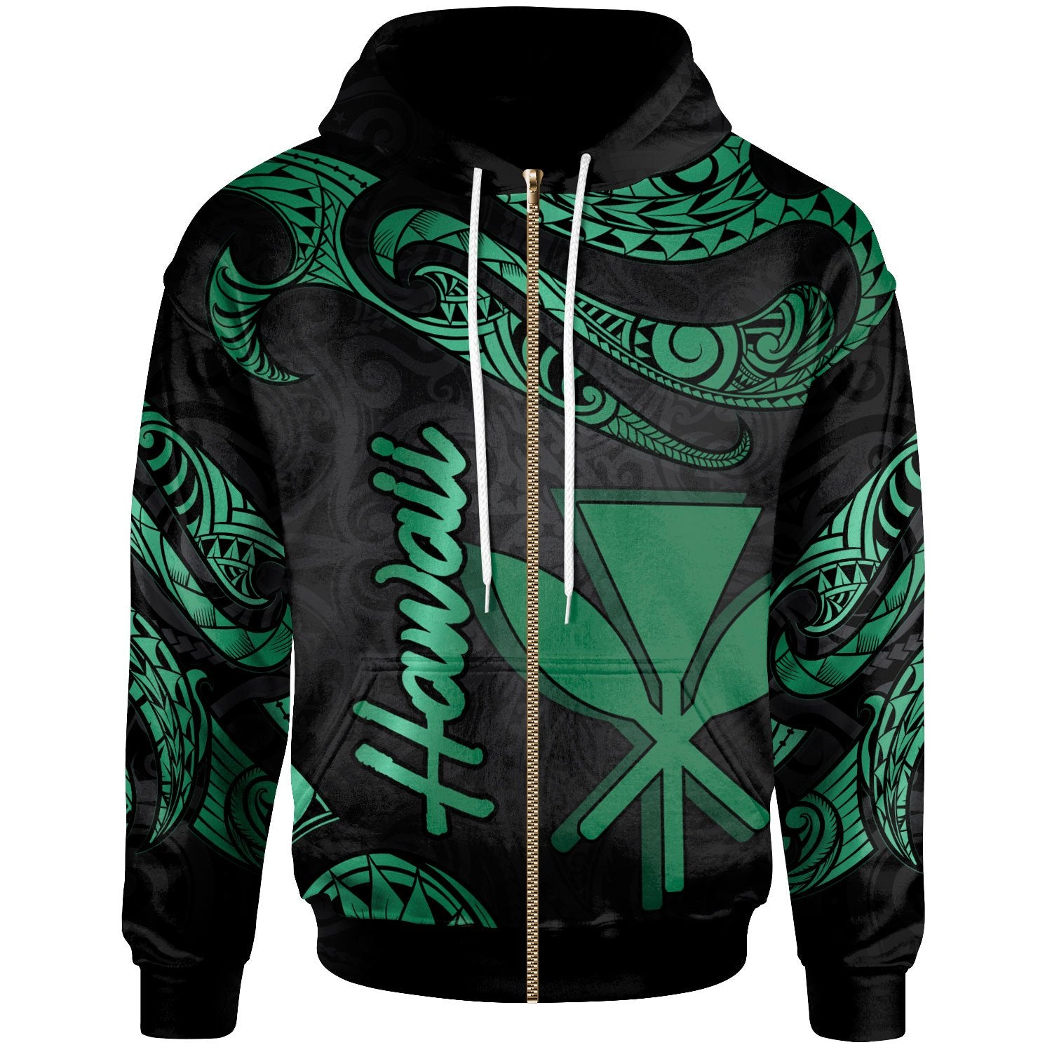 Hawaii Polynesian Hoodie Zip up Polynesian Tattoo Green Version Unisex Green - Polynesian Pride