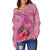 Tahiti Polynesian Custom Personalised Women's Off Shoulder Sweater - Floral With Seal Pink - Polynesian Pride