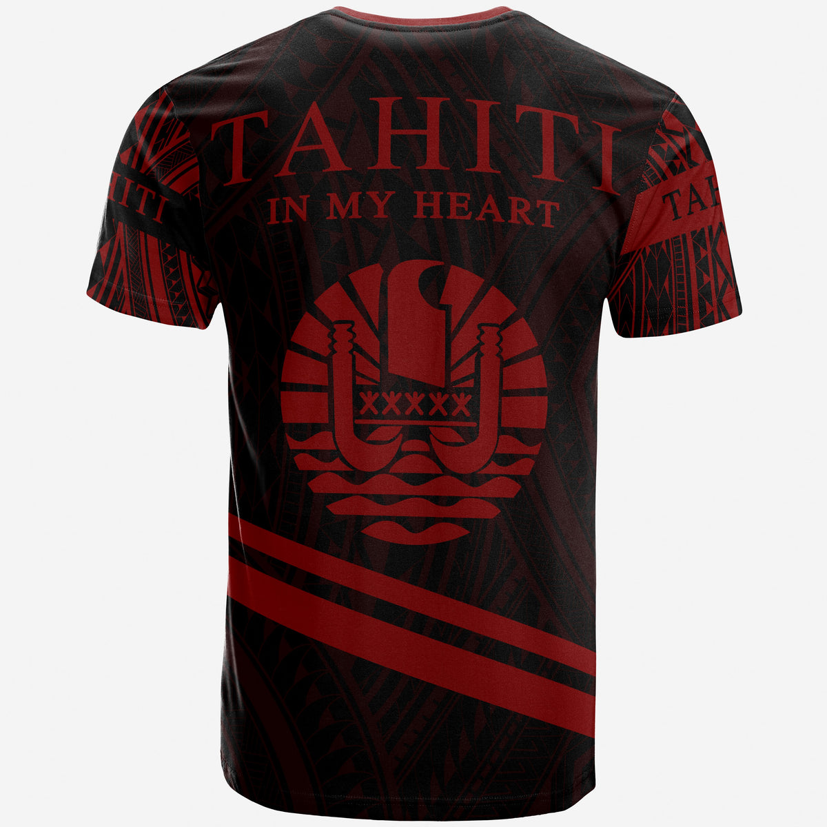Tahiti T Shirt In My Heart Style Red Polynesian Patterns - Polynesian Pride