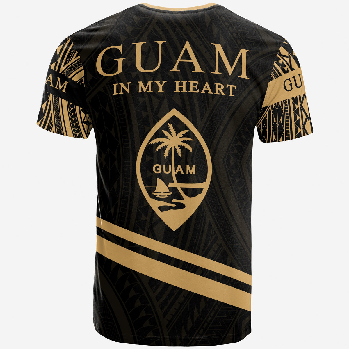 Guam T Shirt In My Heart Style Gold Polynesian Patterns - Polynesian Pride
