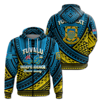 Custom Tuvalu Hoodie 44th Independence Anniversary Tribal Pattern LT12 Zip Hoodie Blue - Polynesian Pride