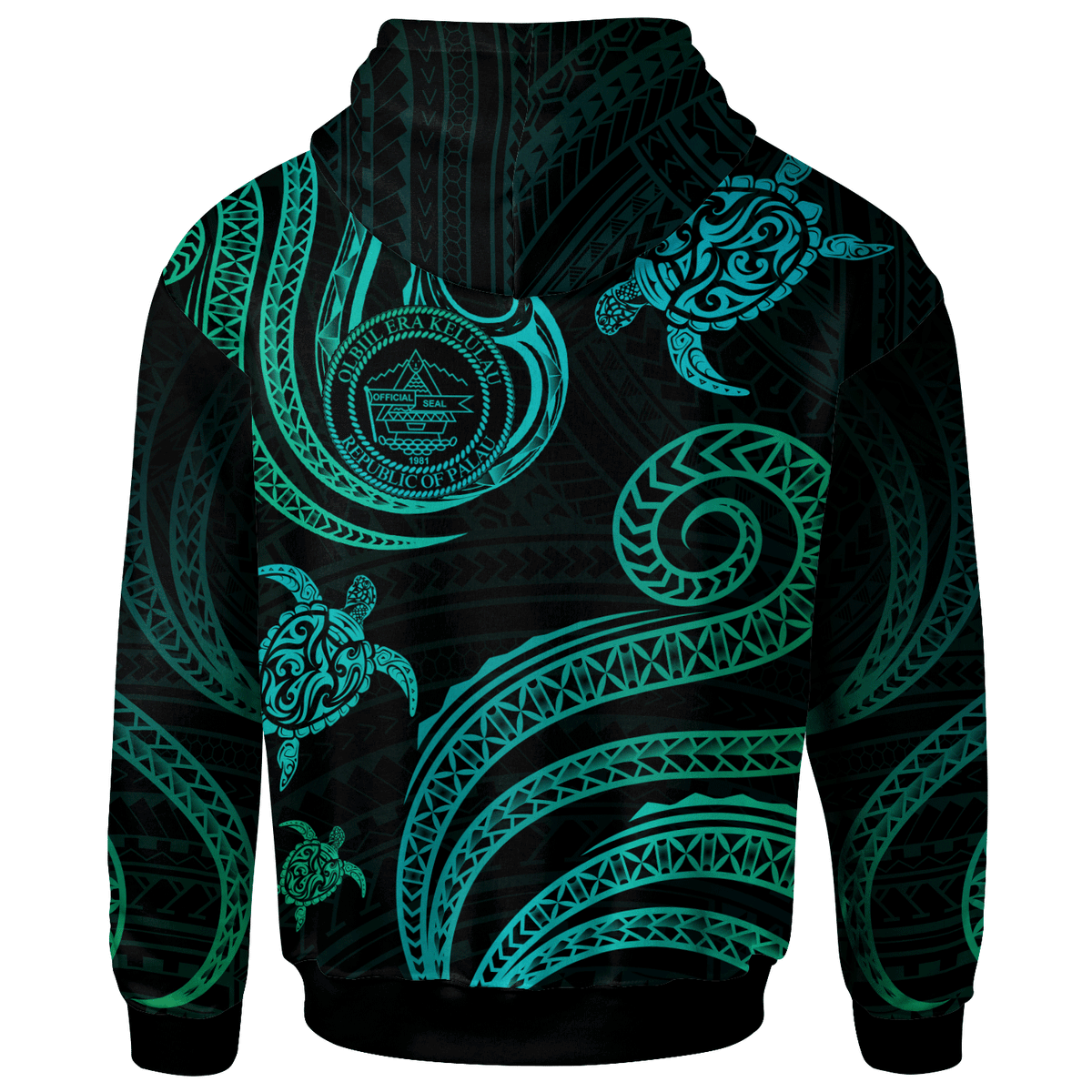 Palau Zip Hoodie Polynesian Turtle With Pattern - Polynesian Pride