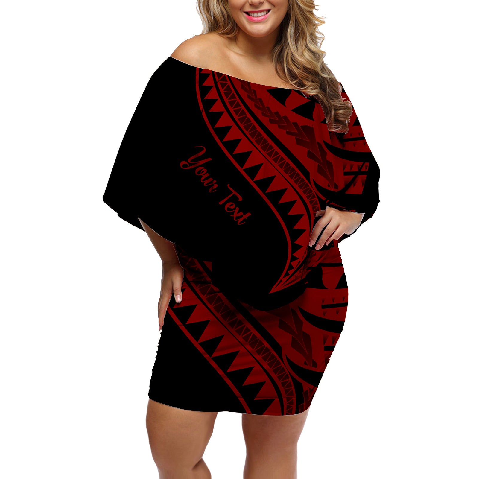 (Custom Personalised) Chuuk State Off Shoulder Short Dress Chuuk State Tatau Red Patterns LT13 Women Red - Polynesian Pride