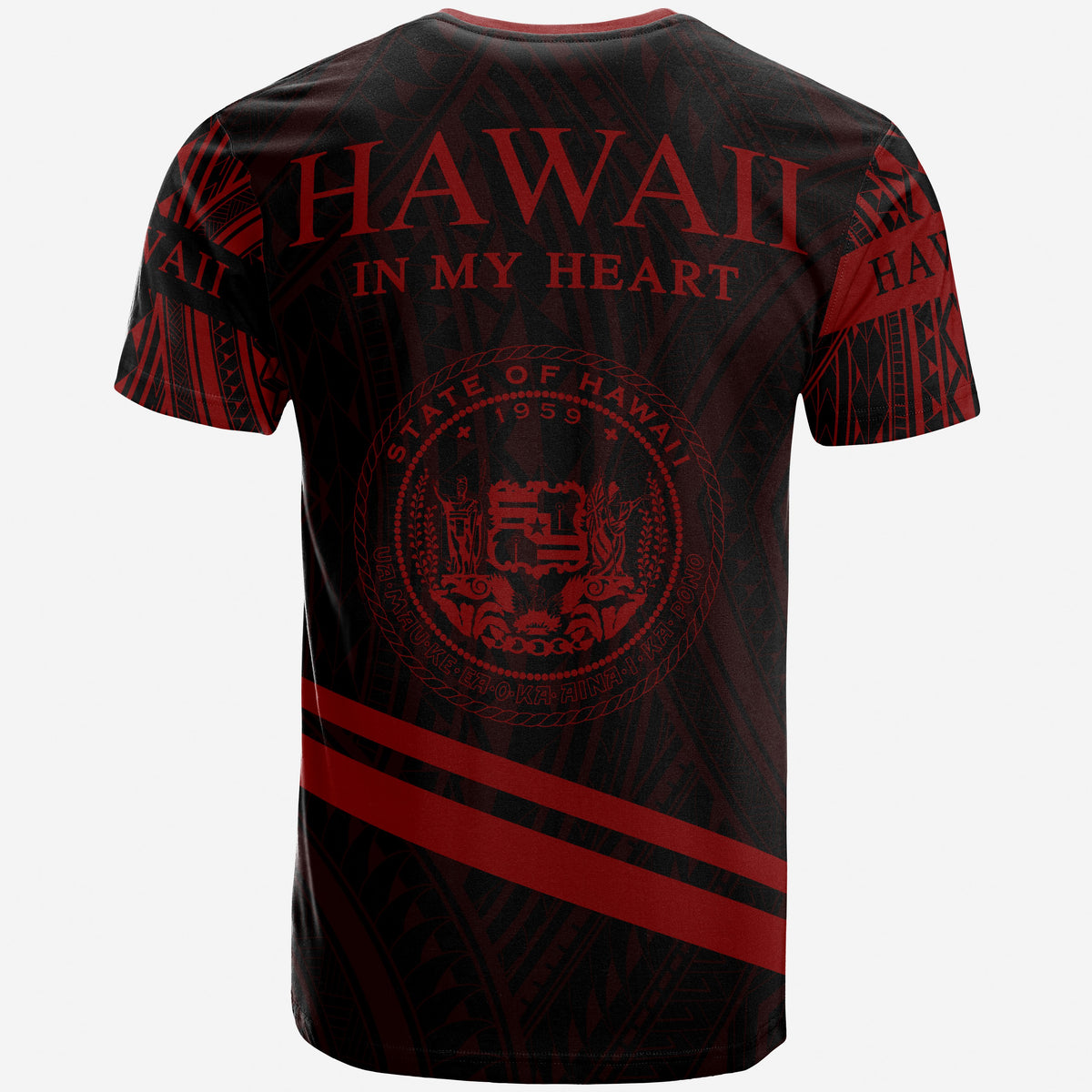 Hawaii T Shirt In My Heart Style Red Polynesian Patterns - Polynesian Pride