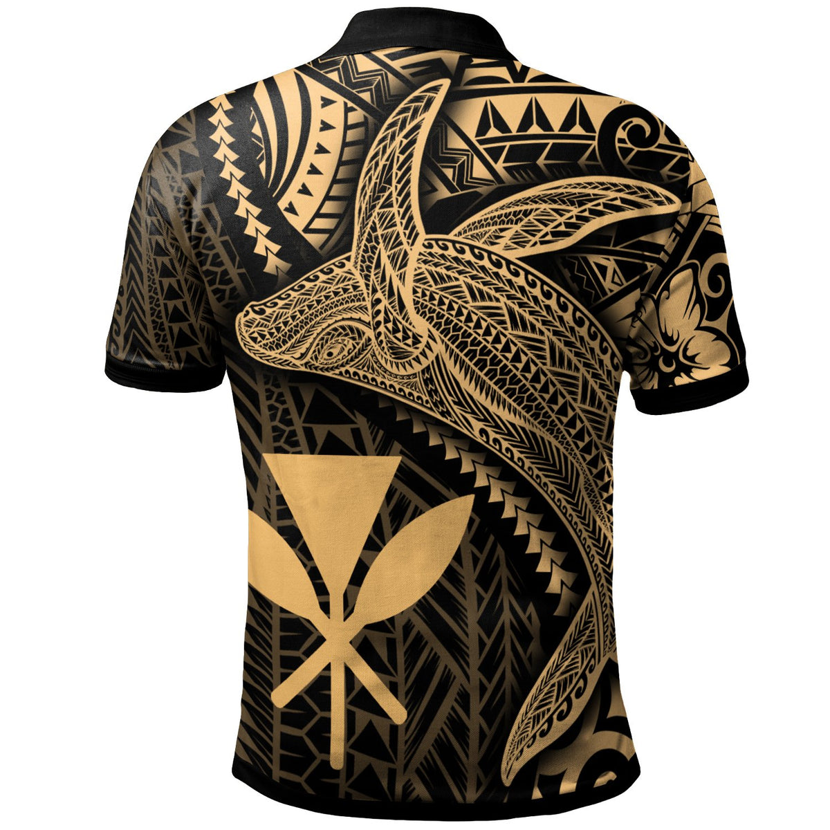 Hawaii Kanaka Maoli Polo Shirt Humpback Whale and Coat of Arms Gold - Polynesian Pride