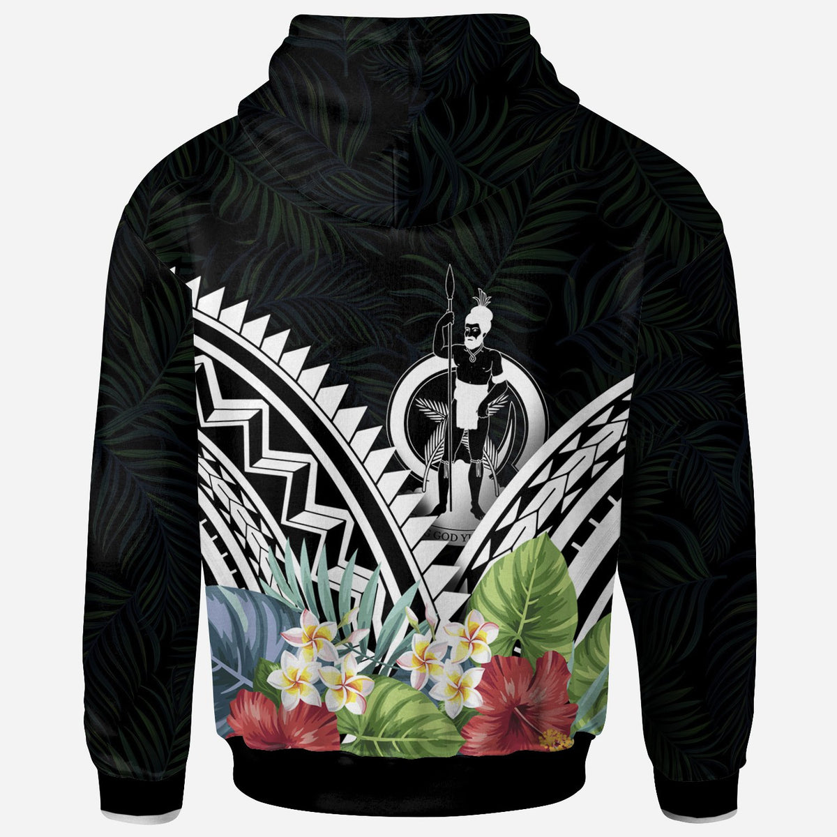Vanuatu Hoodie Vanuatu Coat of Arms & Polynesian Tropical Flowers White - Polynesian Pride