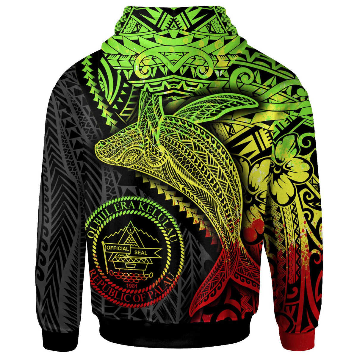 Palau Zip up Hoodie Humpback Whale & Coat of Arms Reggae - Polynesian Pride