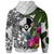 Yap Zip up Hoodie White Turtle Plumeria Banana Leaf - Polynesian Pride